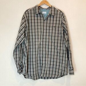Columbia Omni-wick Vented Gray Blue Plaid Button Up Long Sleeve Shirt XL